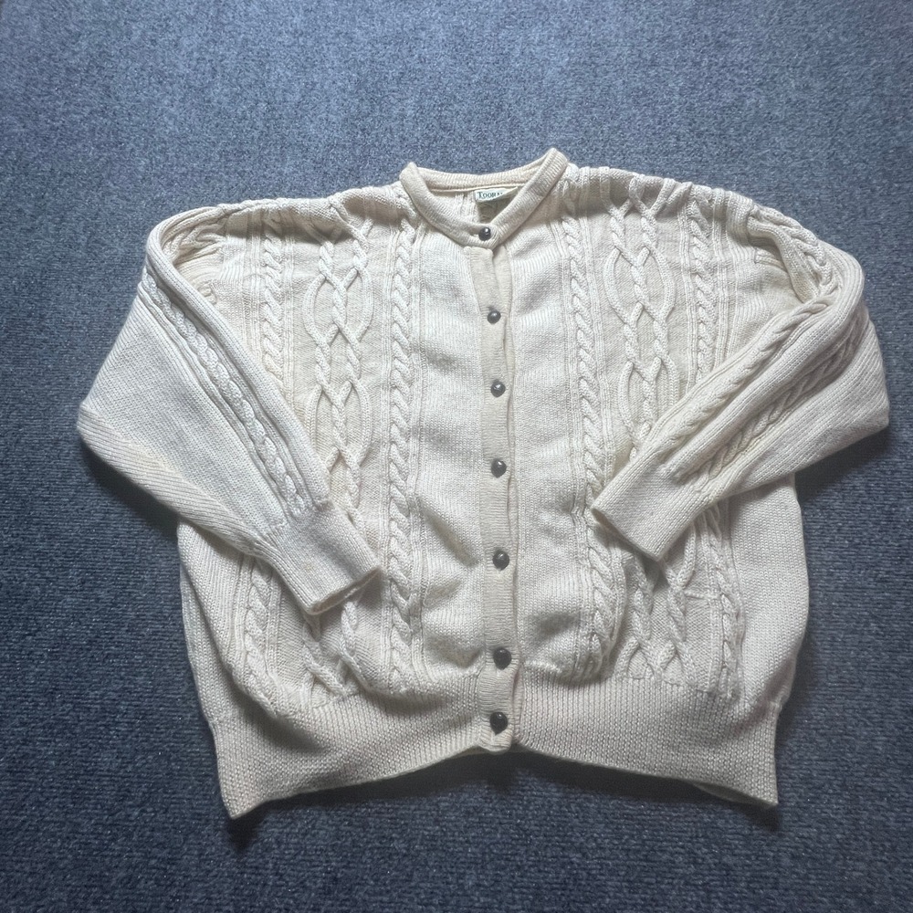 Toorallie Australia Merino Wool Cable Knit Cardigan Sweater Cream XL Cottagecore
